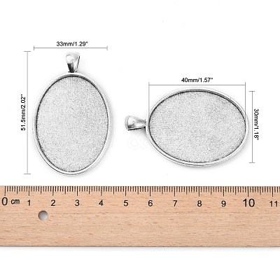 Tibetan Style Oval Alloy Big Pendant Cabochon Settings TIBEP-Q045-051AS-RS-1