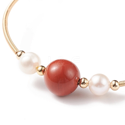 Natural Gemstone & Pearl Round Beaded Bangle BJEW-JB08464-1