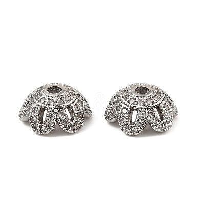 Brass Micro Pave Clear Cubic Zirconia Bead Caps KK-K374-25P-1