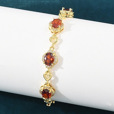 Brass Pave Cubic Zirconia Heart Flower Link Chain Bracelets for Women KK-CBA68DA-13G-01-1