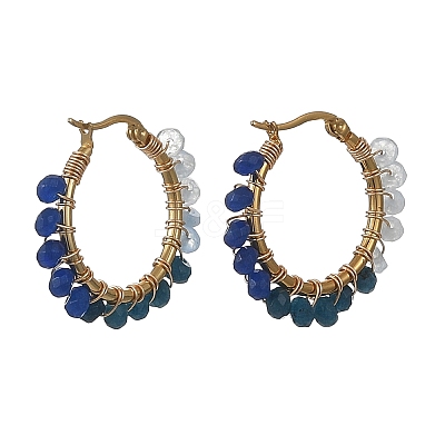 Dyed Natural Malaysia Jade Rondelle Bead & 201 Stainless Steel Hoop Earrings EJEW-JE07415-02-1