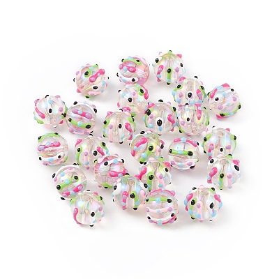 UV Plating Rainbow Iridescent Acrylic Enamel Beads OACR-I003-11-1