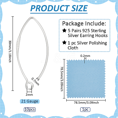 5 Pairs 925 Sterling Silver Earring Hooks STER-BC0002-22B-1