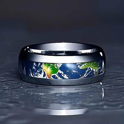 201 Stainless Steel Epoxy Resin World Map Pattern Finger Rings WG0539F-01-1