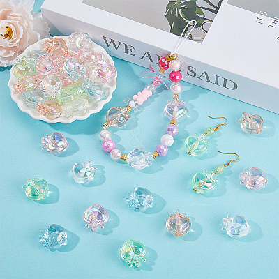 50Pcs 5 Colors UV Plating Transparent Rainbow Iridescent Acrylic Beads OACR-SC0001-85-1