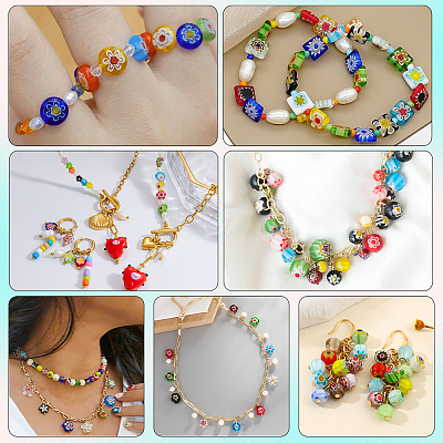 3 Strands Flat Round Handmade Millefiori Glass Beads Strands LAMP-LT0001-15A-1