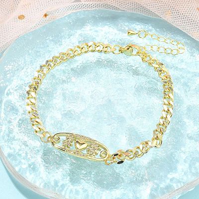 Brass Micro Pave Cubic Zirconia Link Bracelets BJEW-S158-13G-A-1