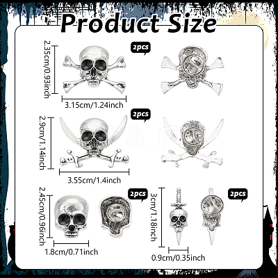 8Pcs 4 Styles Halloween Alloy Lapel Pin Backs for Backpack Clothes JEWB-NB0001-33-1