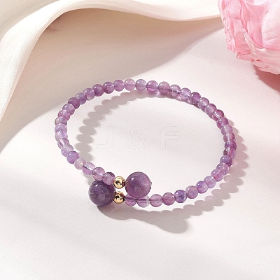 Natural Amethyst Beaded Cuff Bangles BJEW-JB13328-02-1