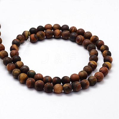 Frosted Natural Tiger Eye Beads Strands G-F364-18-6mm-1