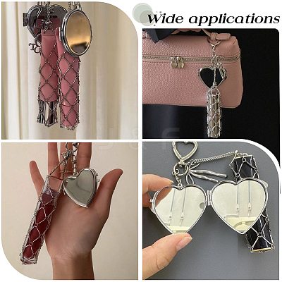 3Pcs 3 Styles 201 Stainless Steel String Bag & Iron & Glass Mirror & Alloy Bowknot Pendant Keychains HJEW-SC0003-32-1