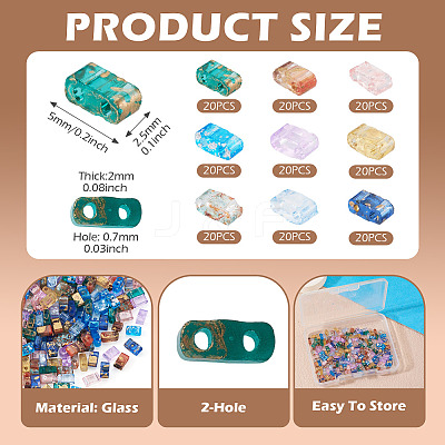 180Pcs 9 Colors 2-Hole Transparent Glass Seed Beads SEED-TA0001-59-1
