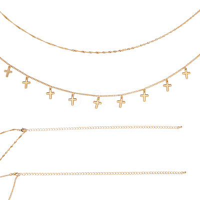 1Pc Alloy Double Layer Cross Charm Waist Chains AJEW-TA0002-20-1
