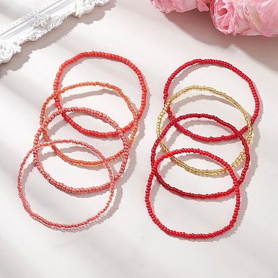 8Pcs Glass Seed Beads Stretch Bracelets for Women BJEW-MZ00268-1