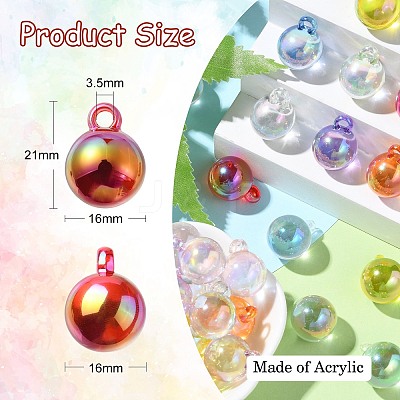 100Pcs 10 Colors UV Plating Rainbow Iridescent Transparent Acrylic Pendants PACR-CJ0001-31-1