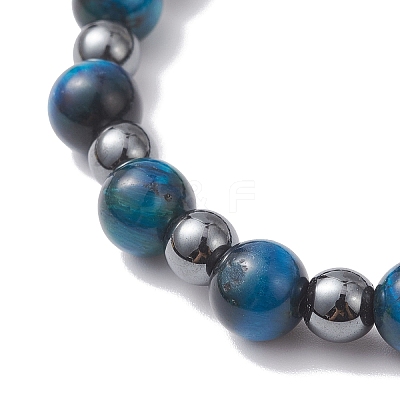 Round Natural Tiger Eye & Non-Magnetic Synthetic Hematite Beads Stretch Bracelets for Women BJEW-JB12764-1