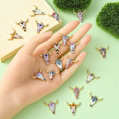 20Pcs 10 Styles Printed Alloy Pendants ENAM-YW0003-86-1