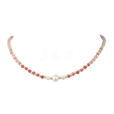 Gradient Color Gemstone & Natural Cultured Freshwater Pearl Beaded Necklaces NJEW-JN06316-02-1