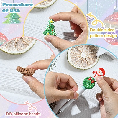 10Pcs 10 Styles Christmas Food Grade Eco-Friendly Silicone Focal Beads SIL-YW0001-30-1