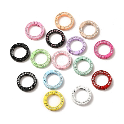 Spray Painted Alloy Crystal Rhinestone Spring Gate Rings ALRI-Q362-01G-1