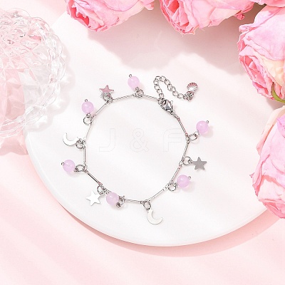 3Pcs Stainless Steel and Natural & Dyed Malaysia Jade Charm Bracelets BJEW-JB12418-1