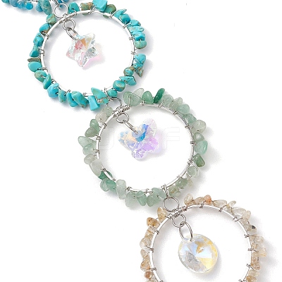 Wire Wrapped Chakra Natural Gemstone Chips Ring Hanging Ornaments HJEW-JM02620-1