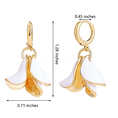 White Enamel Lilies Flower Dangle Hoop Earrings JE970A-1