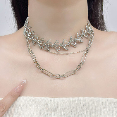 Alloy Branch Link Chain Double Layer Necklaces for Women WGAA3FD-01-1