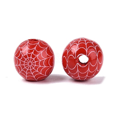 Halloween Printed Spider Webs Colored Wood European Beads WOOD-K007-04E-1