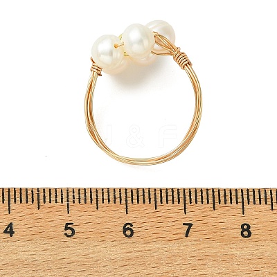 Natural Cultured Freshwater Pearl & Synthetic Hematite Finger Rings RJEW-JR01059-1