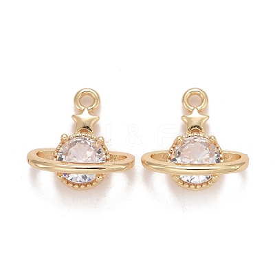 Rack Plating Brass Micro Pave Clear Cubic Zirconia Charms KK-E267-11LG-1