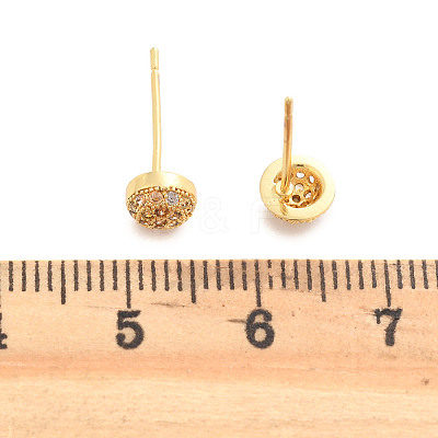 Flat Round Brass Micro Pave Clear Cubic Zirconia Stud Earrings EJEW-H162-05G-1