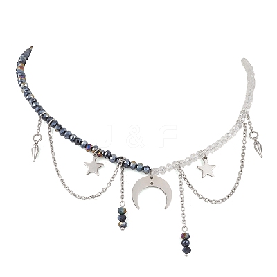 304 Stainless Steel Double Horn Star Pendant Necklaces NJEW-TA00246-1