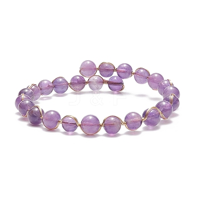 5Pcs 5 Style Natural Mixed Gemstone Round Beaded Cuff Bangles Set BJEW-JB09011-1