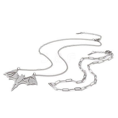 Non-Tarnish 2Pcs 2 Style 304 Stainless Steel Bat Pendant Necklaces Set NJEW-E092-01P-1
