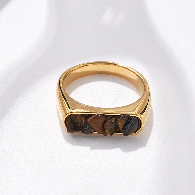 Rectangle Natural Tiger Eye Chips Finger Rings RJEW-D303-02G-01-1