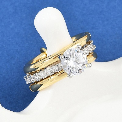 Brass Micro Pave Cubic Zirconia Plain Band Finger Rings for Women RJEW-P160-01C-G01-1