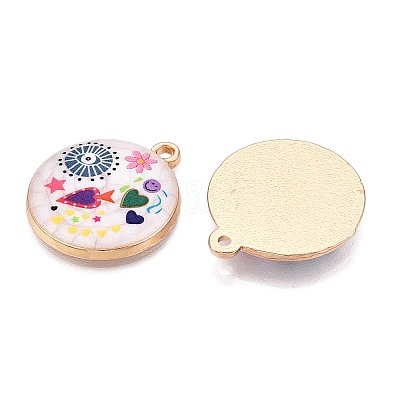 Printed Rack Plating Alloy Enamel Pendants ENAM-T020-02A-1