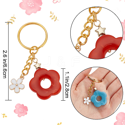 8Pcs 8 Color Flower Acrylic & Alloy Enamel Charm Keychains KEYC-PH01511-1