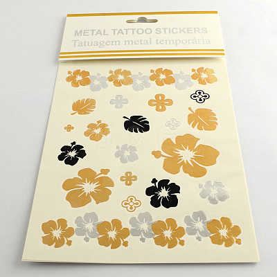 Mixed Flower Shapes Cool Body Art Removable Temporary Tattoos Metallic Paper Stickers AJEW-Q081-37-1