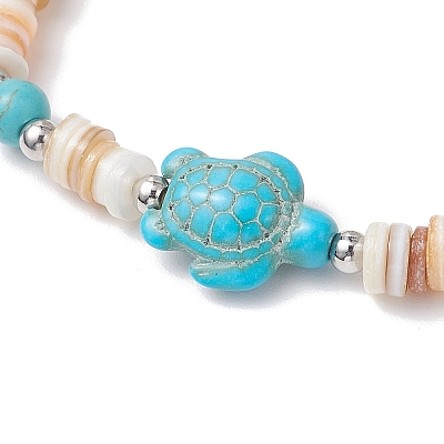Natural Freshwater Shell with Synthetic Turquoise Beads Stretch Bracelets for Men Women BJEW-JB11745-02-1