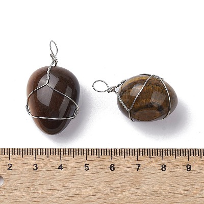 Natural Tiger Eye Copper Wire Wrapped Pendants G-C110-06C-P-1