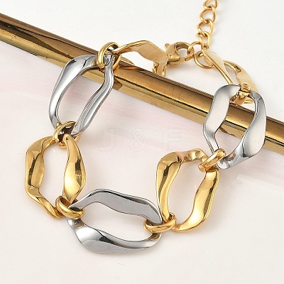 Two Tone 304 Stainless Steel Twisted Cable Chain Bracelets for Women BJEW-A169-08GP-1