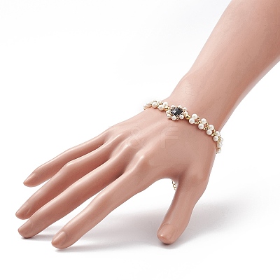 Glass & Shell Pearl Bead Bracele BJEW-TA00180-03-1