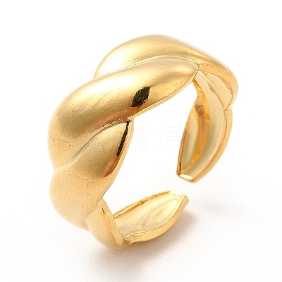 Ion Plating(IP) 304 Stainless Steel Twist Rope Open Cuff Ring for Women RJEW-F131-17G-1
