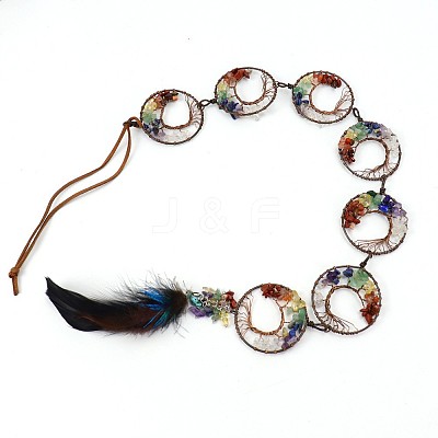Brass Wire Wrapped Natural Mixed Gemstone Tree of Life Suncatchers HJEW-H065-08-1