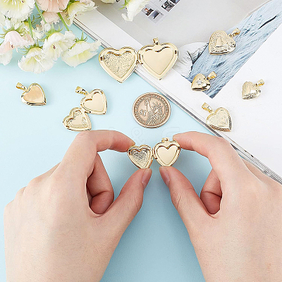 8Pcs 8 Style Brass Locket Pendants KK-BC0004-42-1