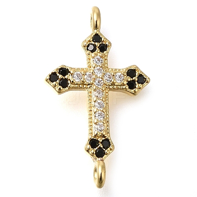 Brass Pave Black & Clear Cubic Zirconia Connector Charms KK-M101-02D-G01-1