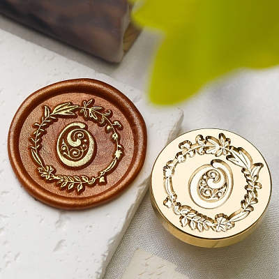Golden Tone Wax Seal Brass Stamp Head DIY-B079-01G-O-1