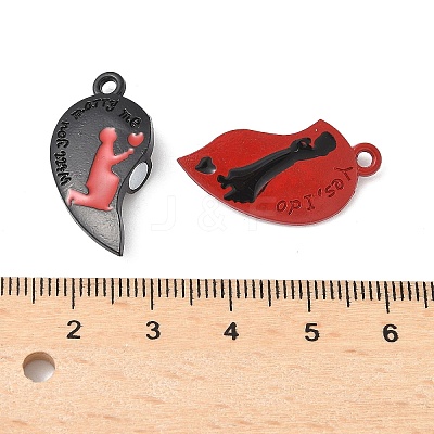Spray Painted Alloy Red and Black Enamel Split Pendants PALLOY-V006-07-1